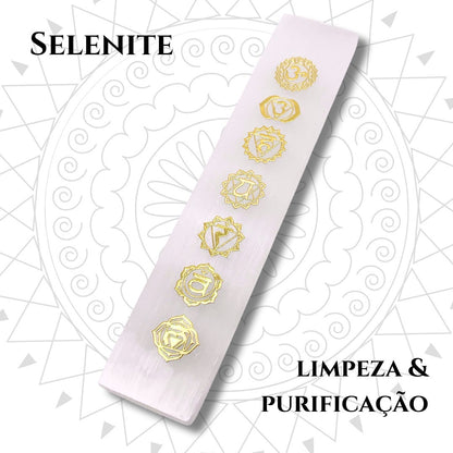 Set - Barra de Selenite com Pedras 7 Chakras