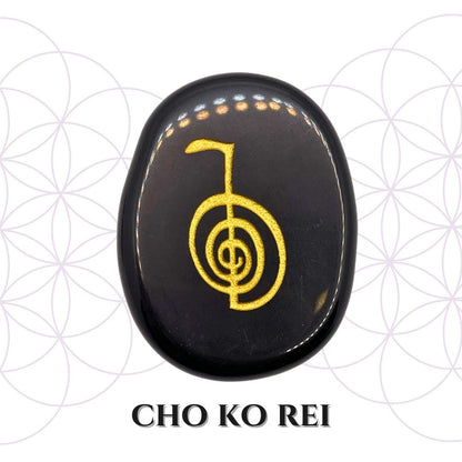 Set Pedras de Palma - Obsidiana com Símbolo do Reiki