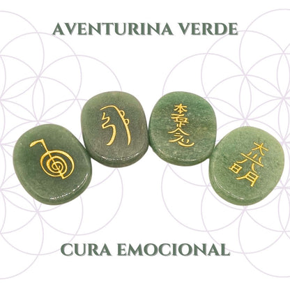 Set Pedras de Palma - Aventurina Verde com Símbolo do Reiki