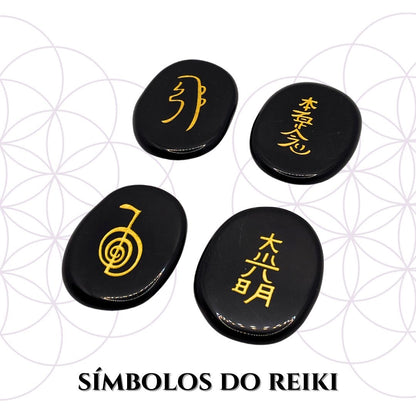 Set Pedras de Palma - Obsidiana com Símbolo do Reiki